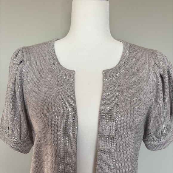 Line The Label Women's Size Medium Cardigan Gray Metallic Knit Office Chic - Picture 2 of 9